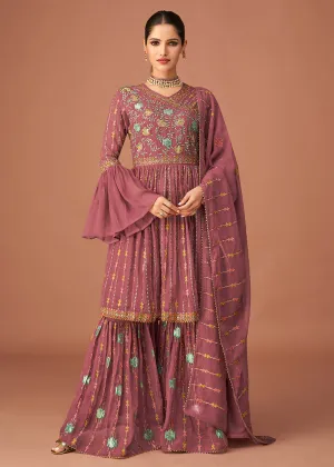 Pakistani Style Designer Orchid Pink Peplum Sharara Suit