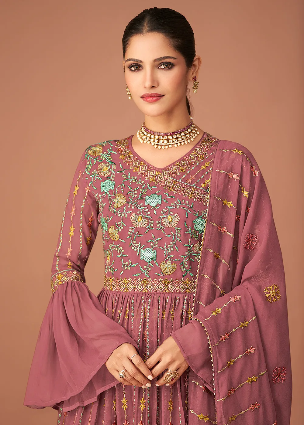 Pakistani Style Designer Orchid Pink Peplum Sharara Suit