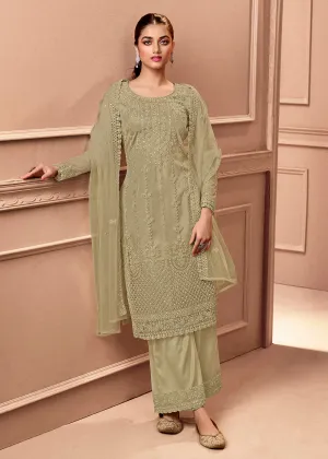 Pant Style Dusty Grey Embroidered Wedding Salwar Suit