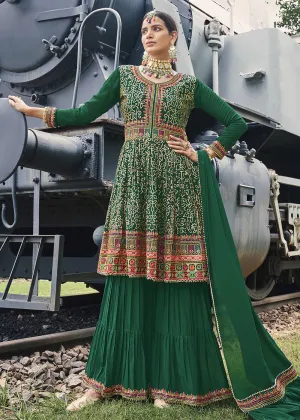 Party Style Admirable Green Chinon Palazzo Style Suit