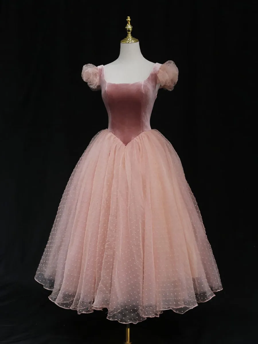 Pink Tulle Short Prom Dress, Pink Tulle Puffy Homecoming Dress