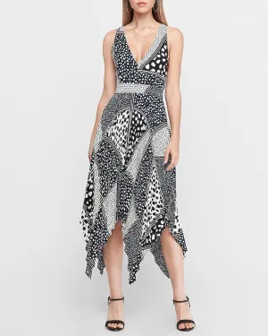 Pleated Asymmetrical Midi Dress in White And Black