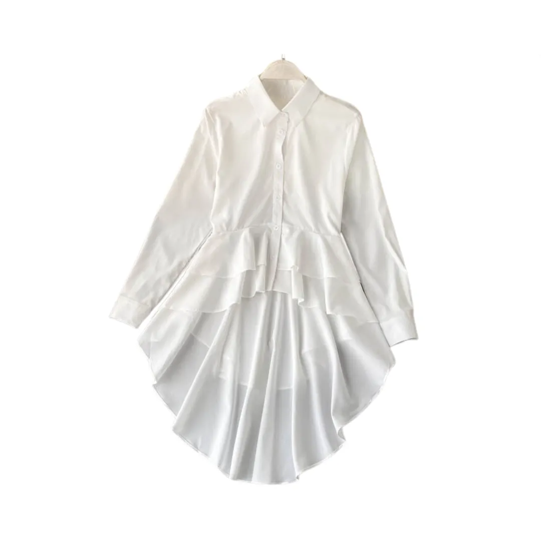 Pre Order:  Irregular Ruffled Edge Long Sleeved Shirt
