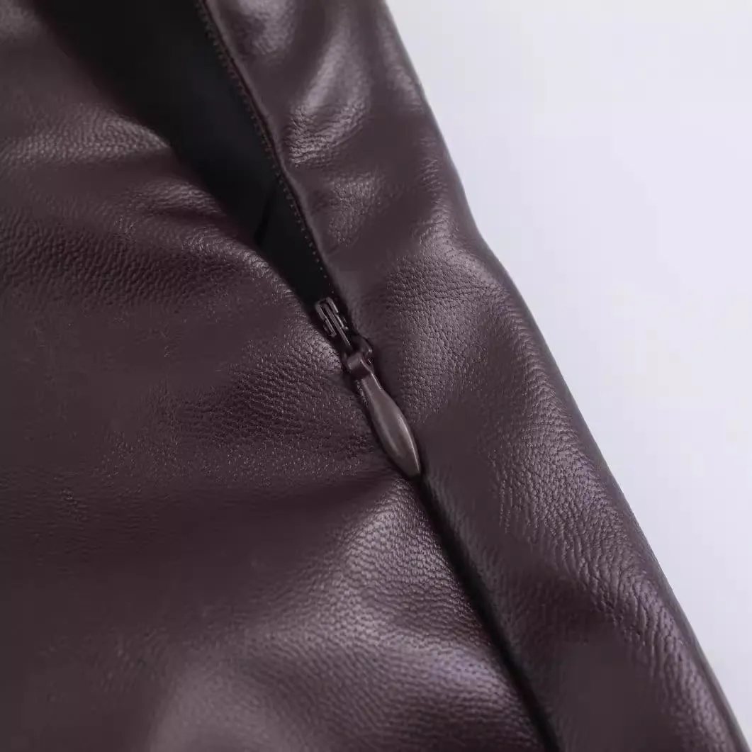 Pre Order:  Solid Leather Jacket   Mini Skirt