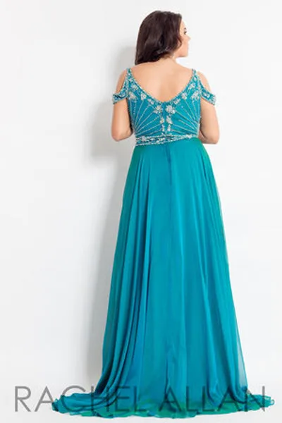 Rachel Allan Curves 6313 Jade V-Neck Chiffon A-Line Dress - Size 24