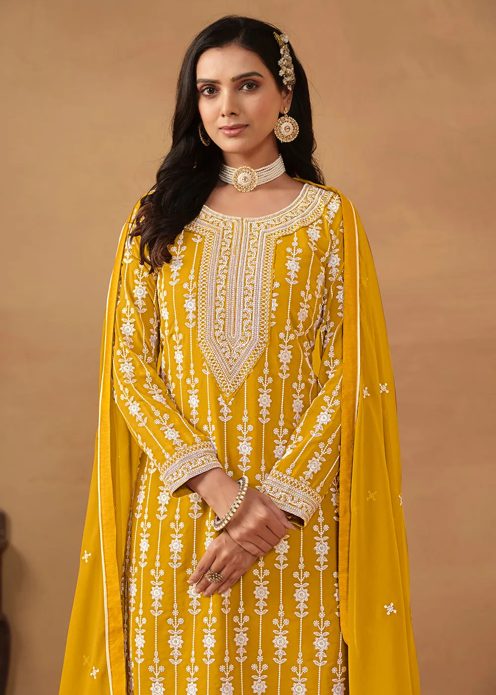 Radiant Yellow Embroidered Wedding Festive Gharara Suit