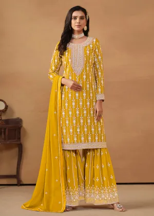 Radiant Yellow Embroidered Wedding Festive Gharara Suit