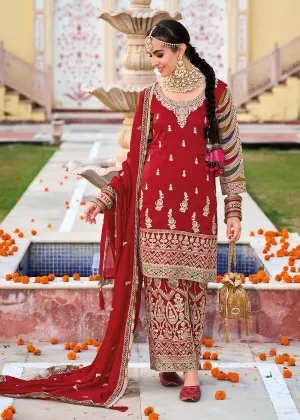 Red Premium Silk Embroidered Festive Ready Palazzo Suit