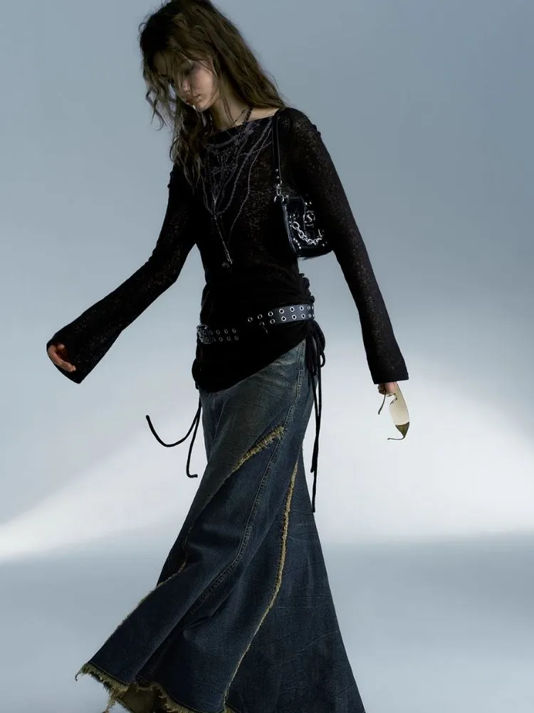 Retro hot girl denim long skirt【s0000004078】