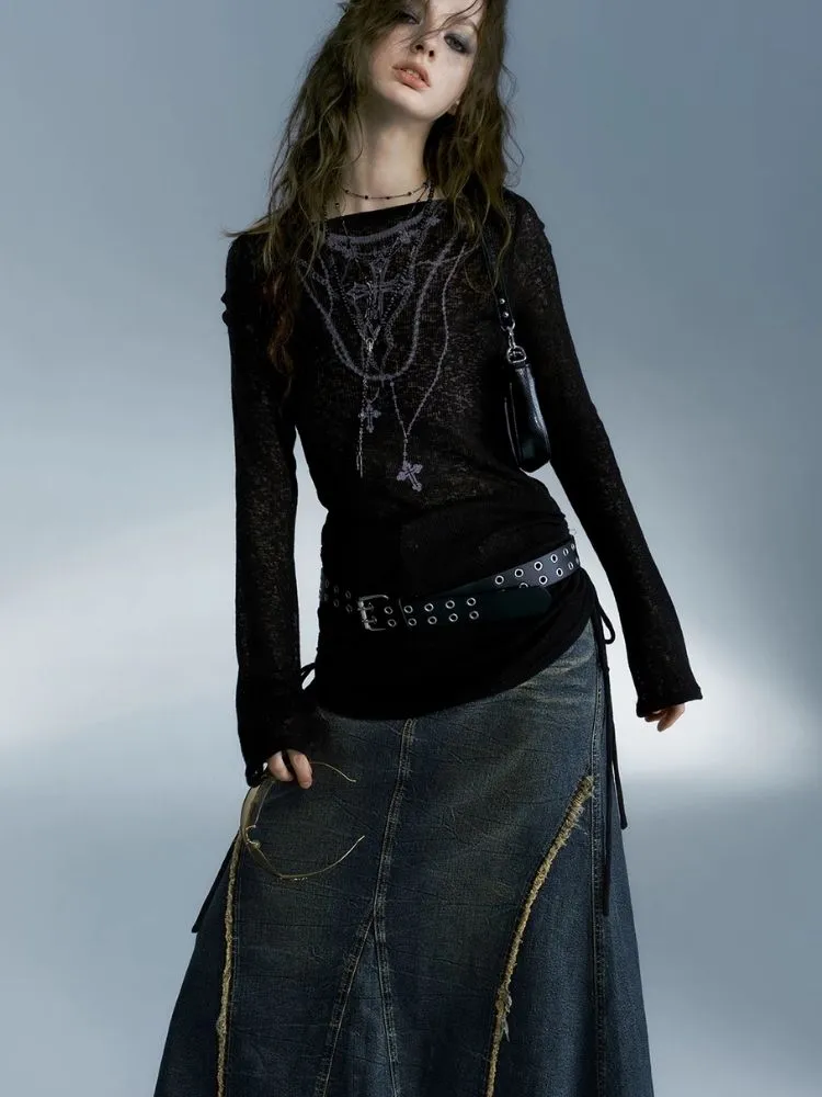 Retro hot girl denim long skirt【s0000004078】