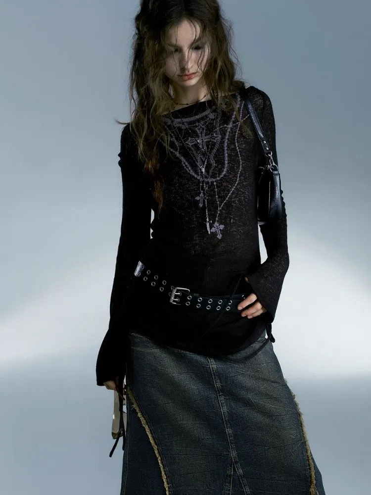 Retro hot girl denim long skirt【s0000004078】