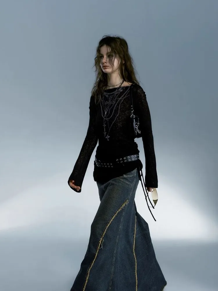 Retro hot girl denim long skirt【s0000004078】
