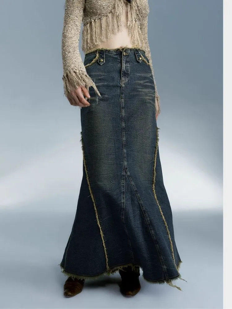 Retro hot girl denim long skirt【s0000004078】