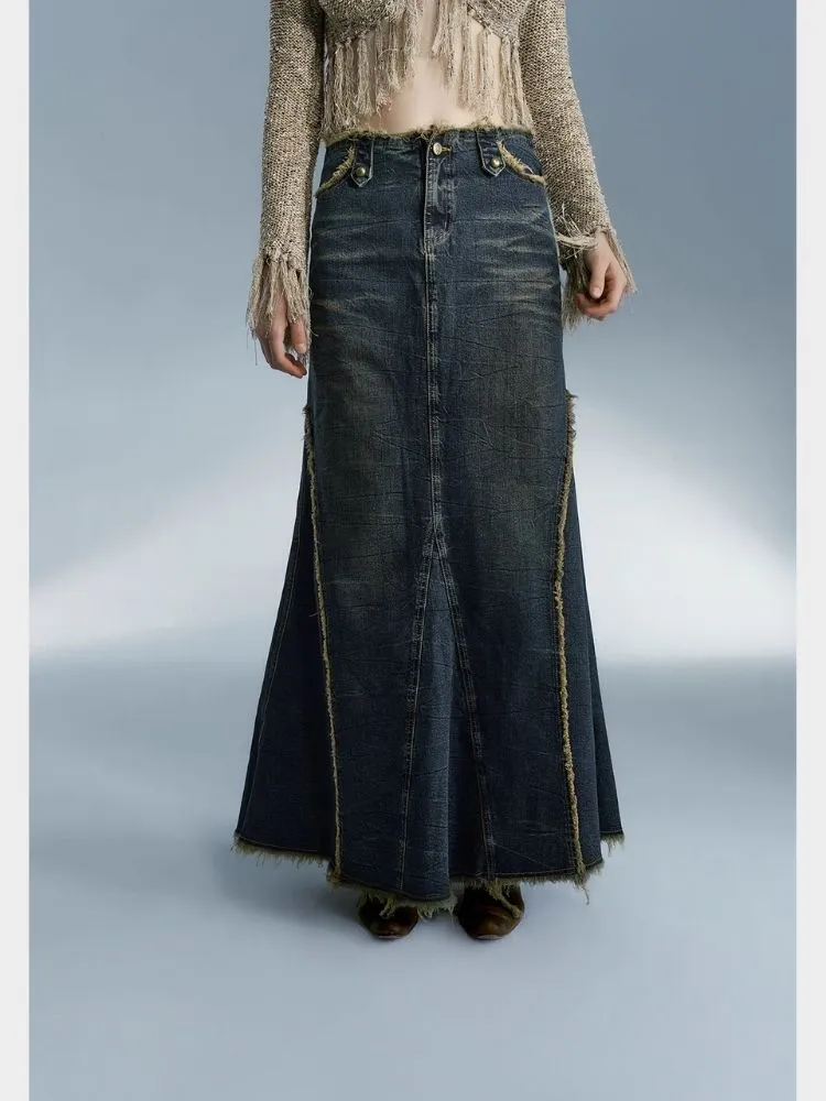 Retro hot girl denim long skirt【s0000004078】