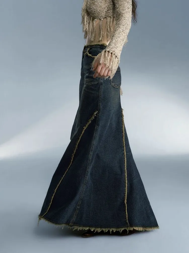 Retro hot girl denim long skirt【s0000004078】
