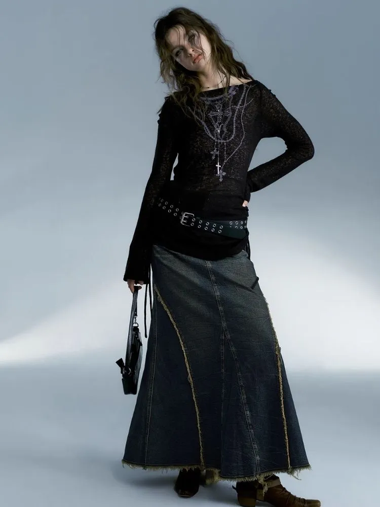 Retro hot girl denim long skirt【s0000004078】