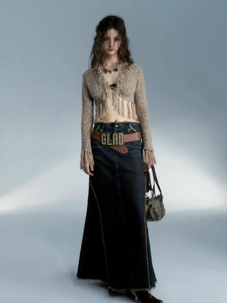 Retro hot girl denim long skirt【s0000004078】