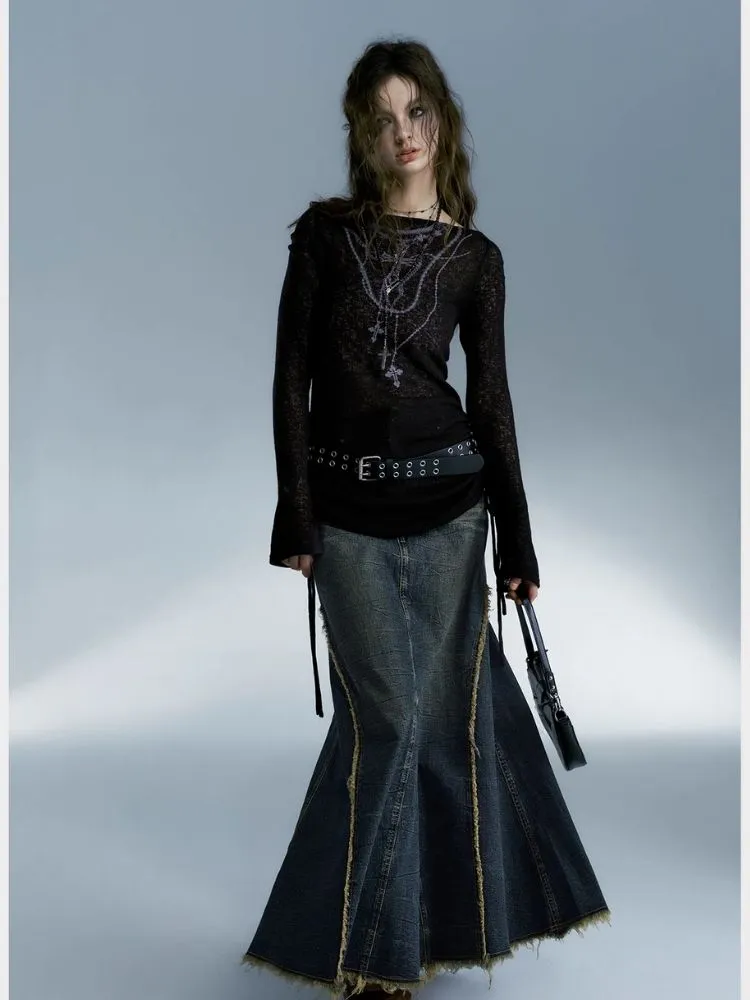 Retro hot girl denim long skirt【s0000004078】