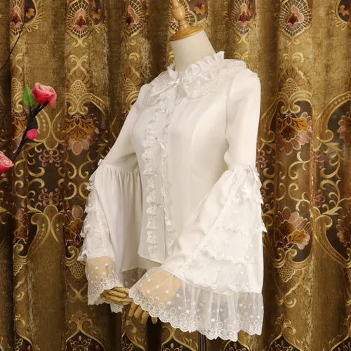 Retro Style Women's Chiffon Shirt Ruffled Flare Sleeve Lolita Blouse