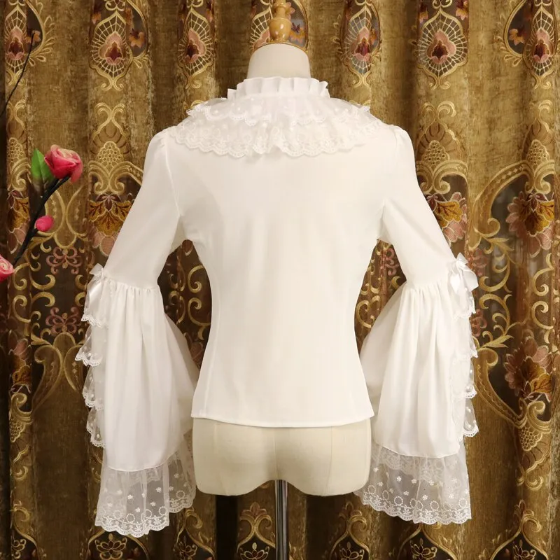Retro Style Women's Chiffon Shirt Ruffled Flare Sleeve Lolita Blouse