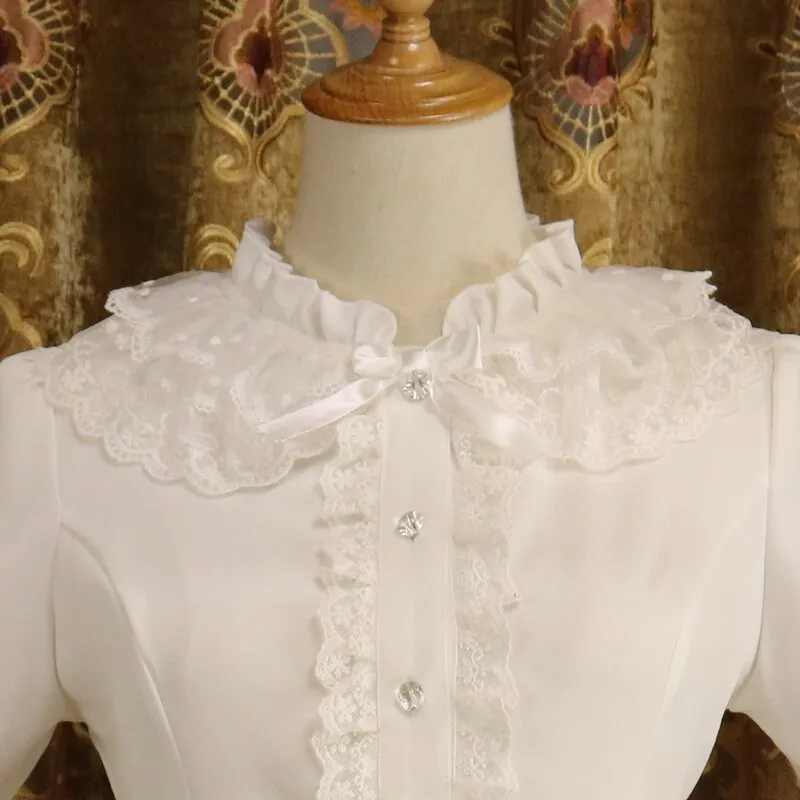 Retro Style Women's Chiffon Shirt Ruffled Flare Sleeve Lolita Blouse
