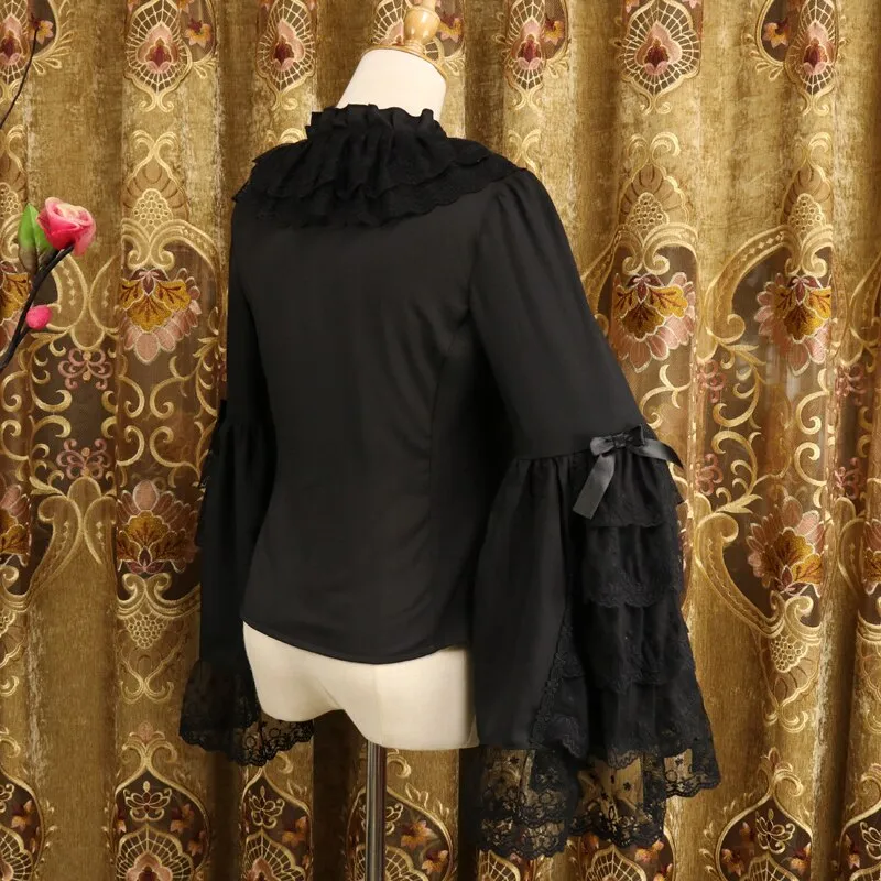 Retro Style Women's Chiffon Shirt Ruffled Flare Sleeve Lolita Blouse