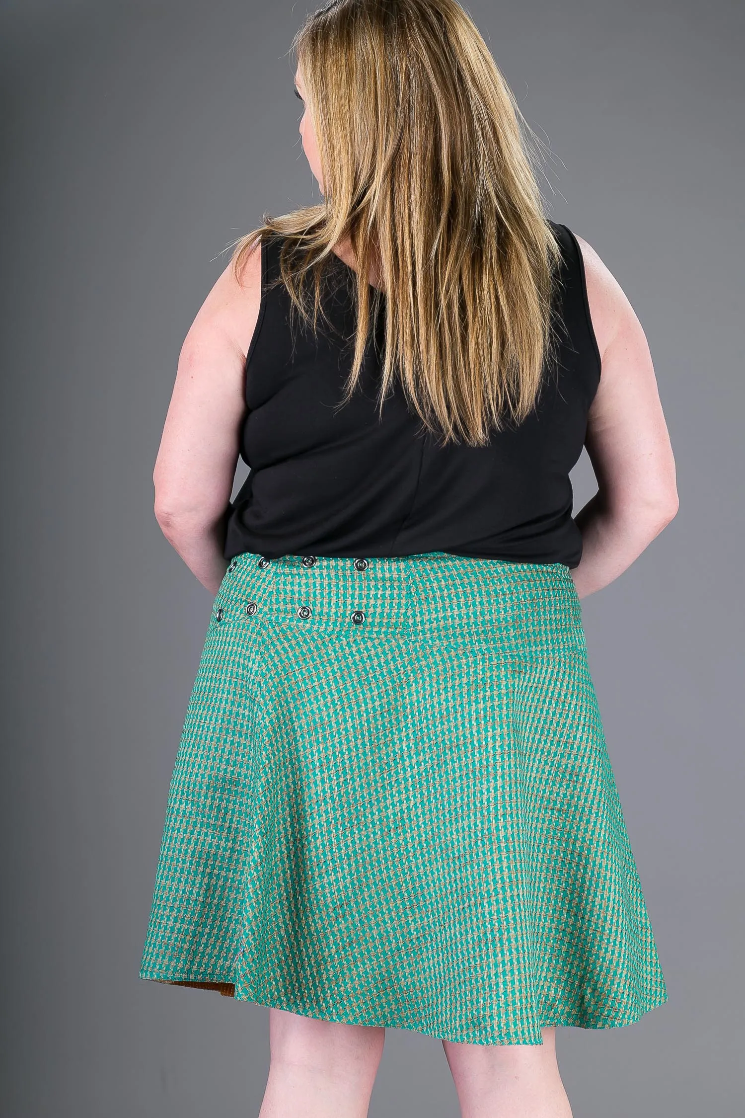 Reversible A Line Green Brown Print with Pocket
