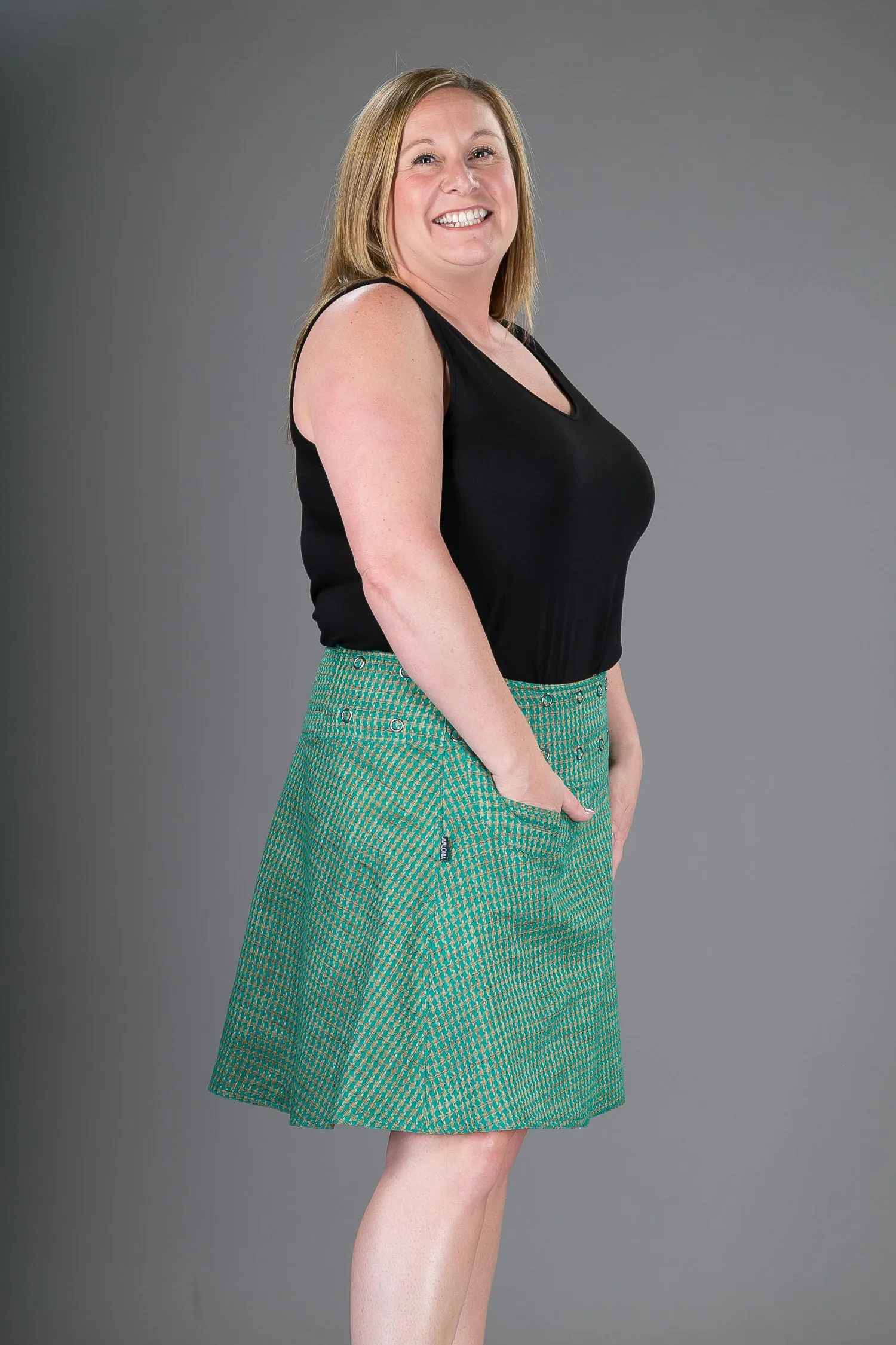 Reversible A Line Green Brown Print with Pocket