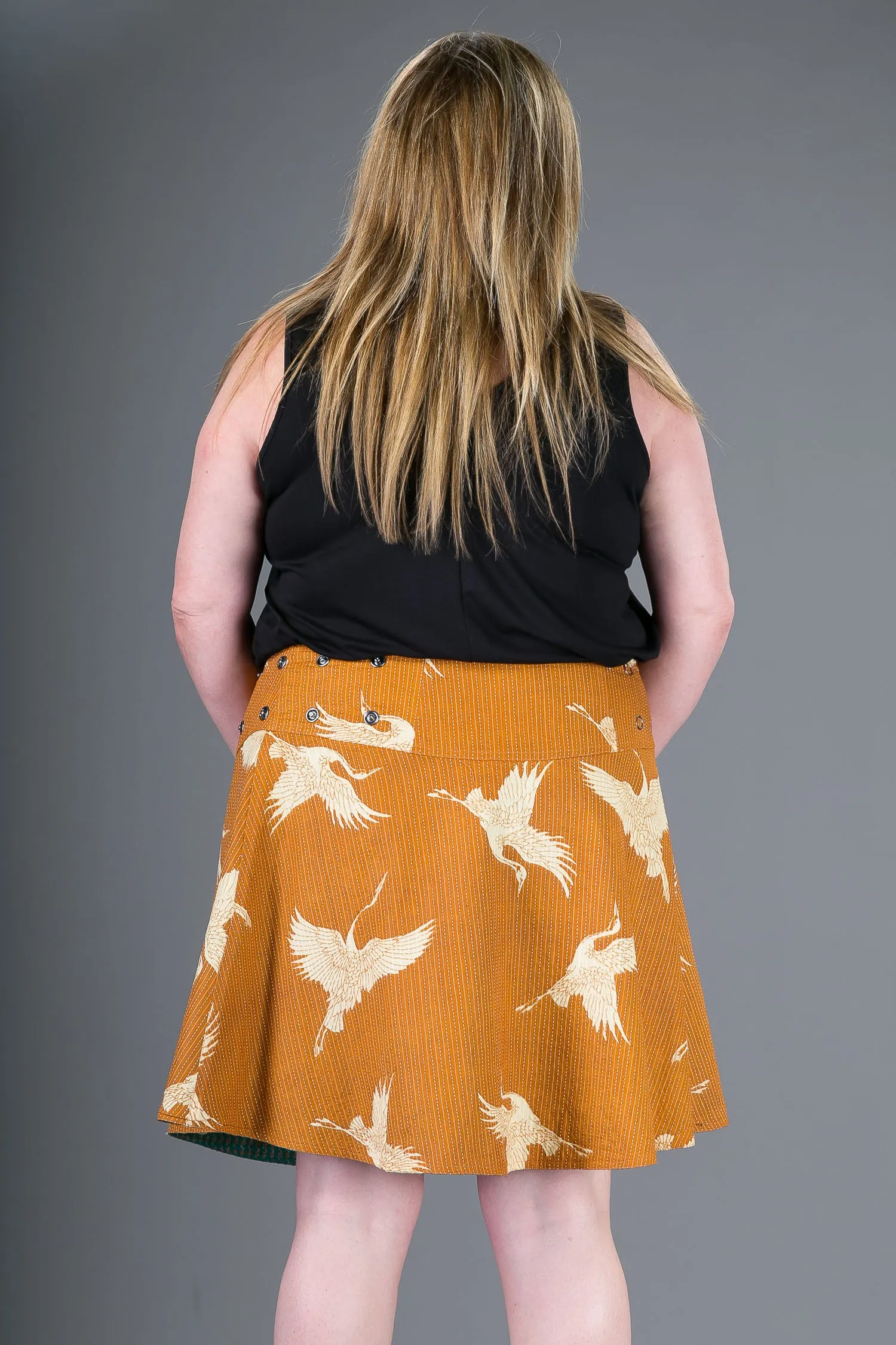 Reversible A Line Green Brown Print with Pocket