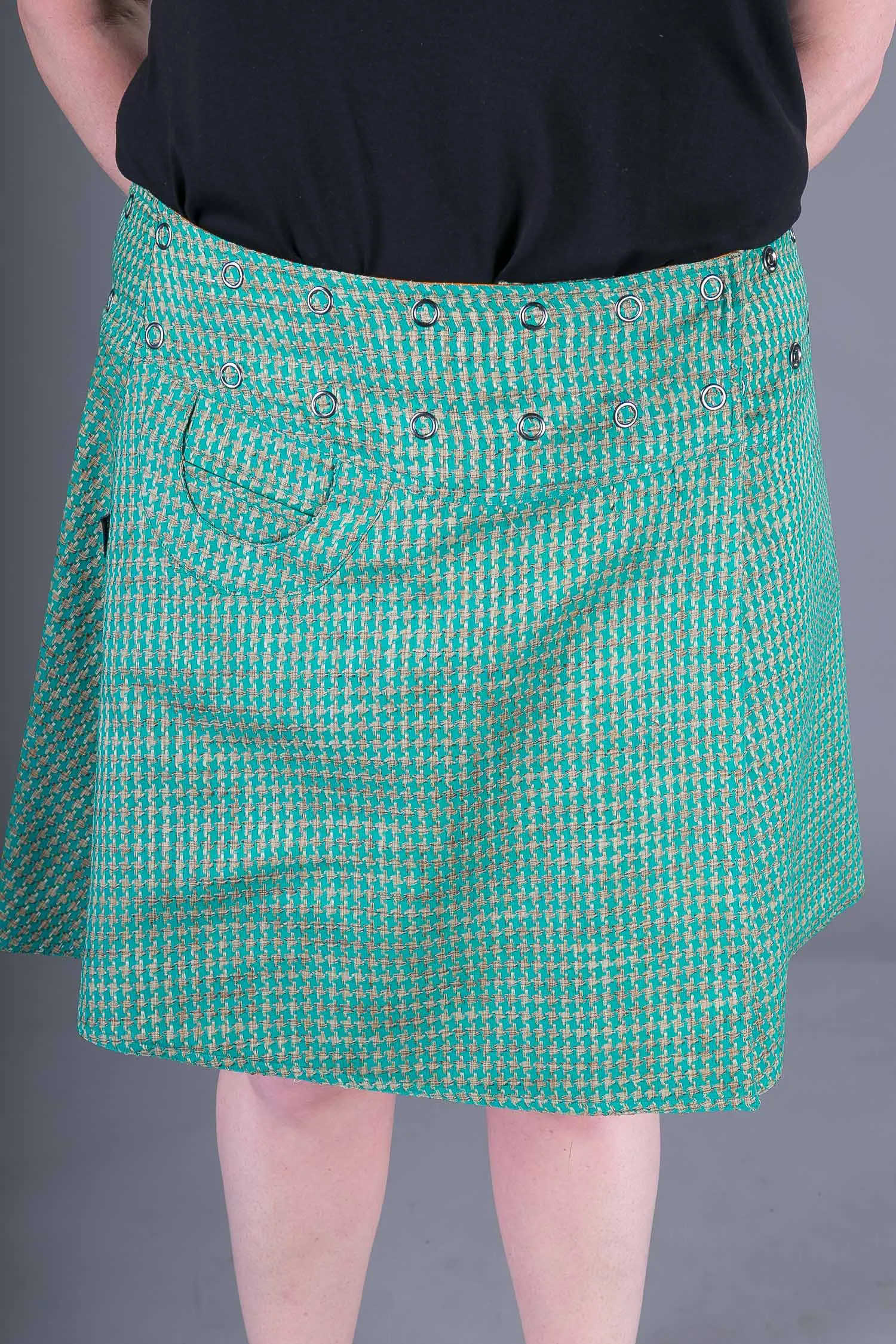 Reversible A Line Green Brown Print with Pocket
