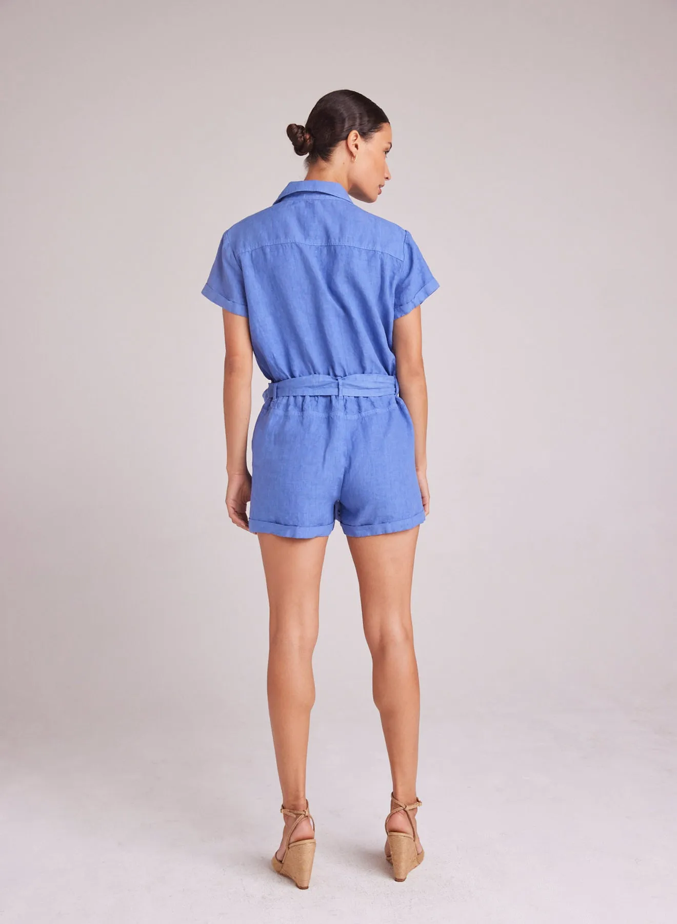 Rolled Hem Utility Romper - Bahia Blue