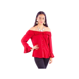 Scully Leathers Women's Off The Shoulder Top Red Shirt
