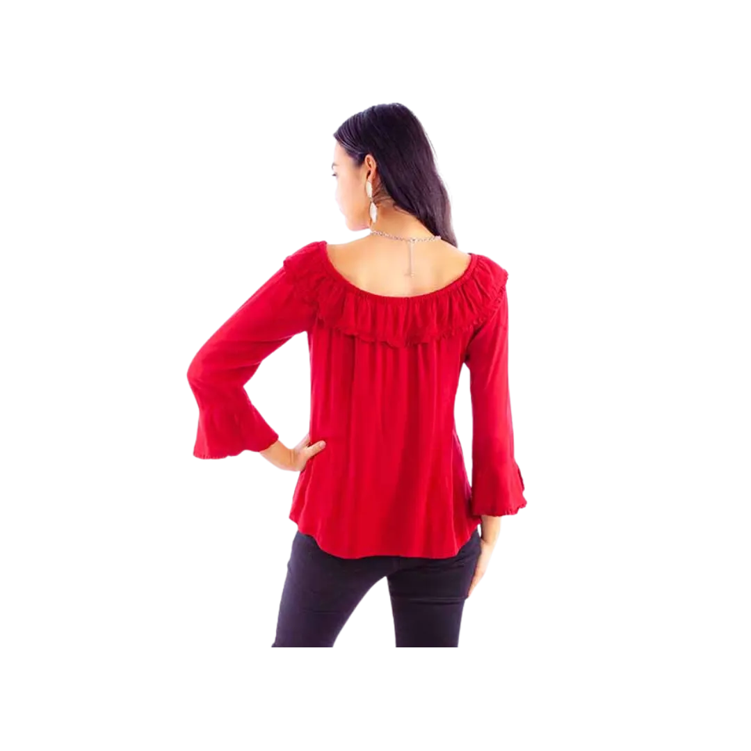 Scully Leathers Women's Off The Shoulder Top Red Shirt