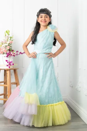 Slant Cut Crop top with heavy embroidered Lahenga