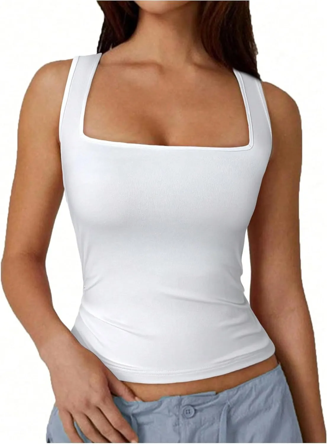 SOLY HUX Women's Square Neck Basic Tank Top Sleeveless Ribbed Knit Shirts Layered Vest Tops