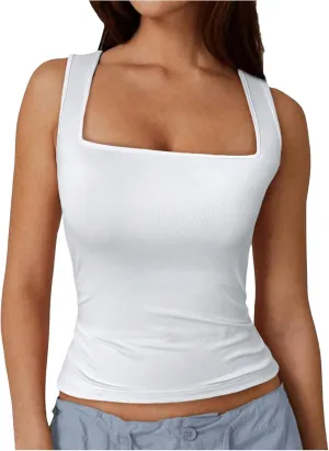 SOLY HUX Women's Square Neck Basic Tank Top Sleeveless Ribbed Knit Shirts Layered Vest Tops