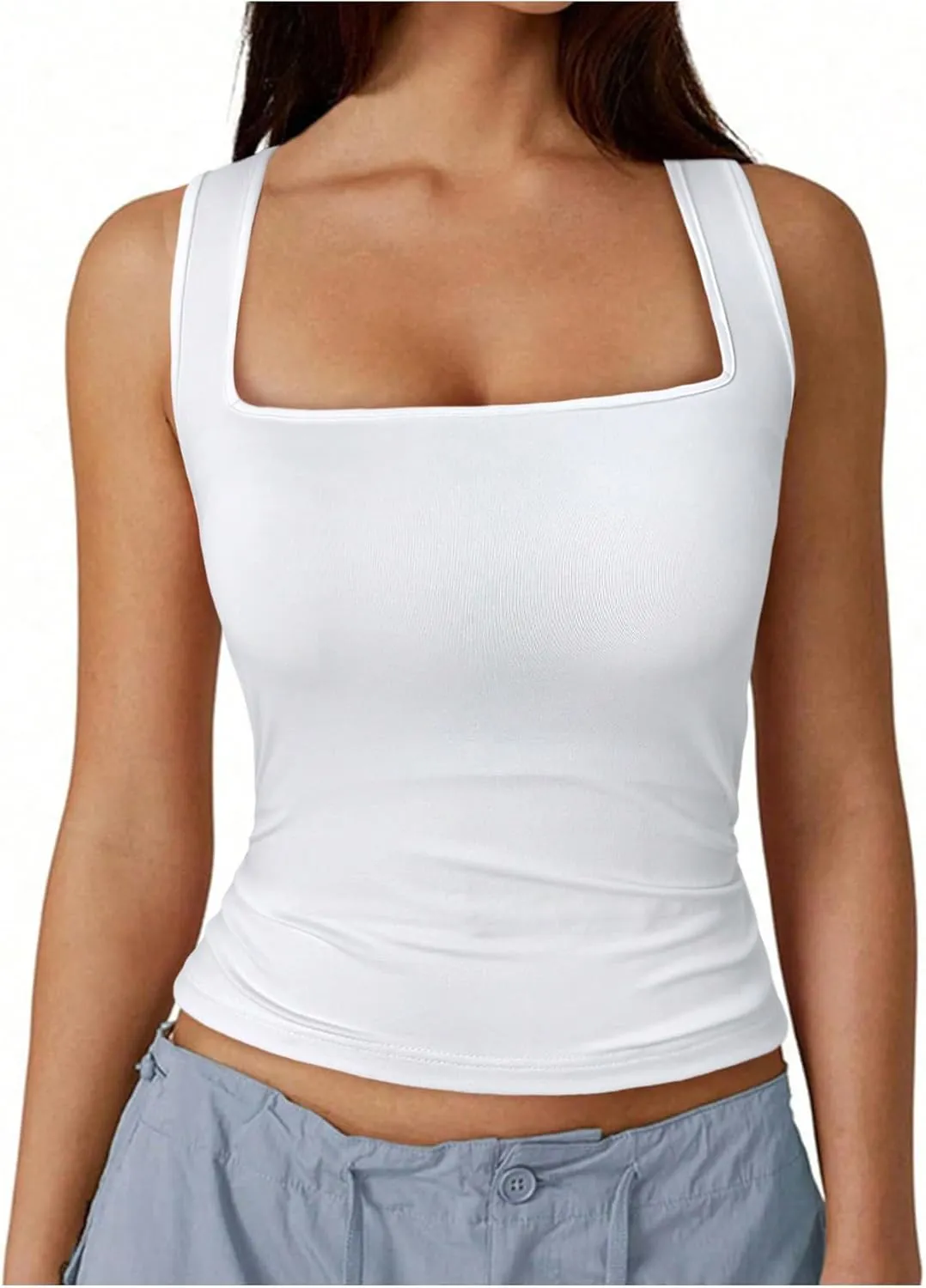 SOLY HUX Women's Square Neck Basic Tank Top Sleeveless Ribbed Knit Shirts Layered Vest Tops