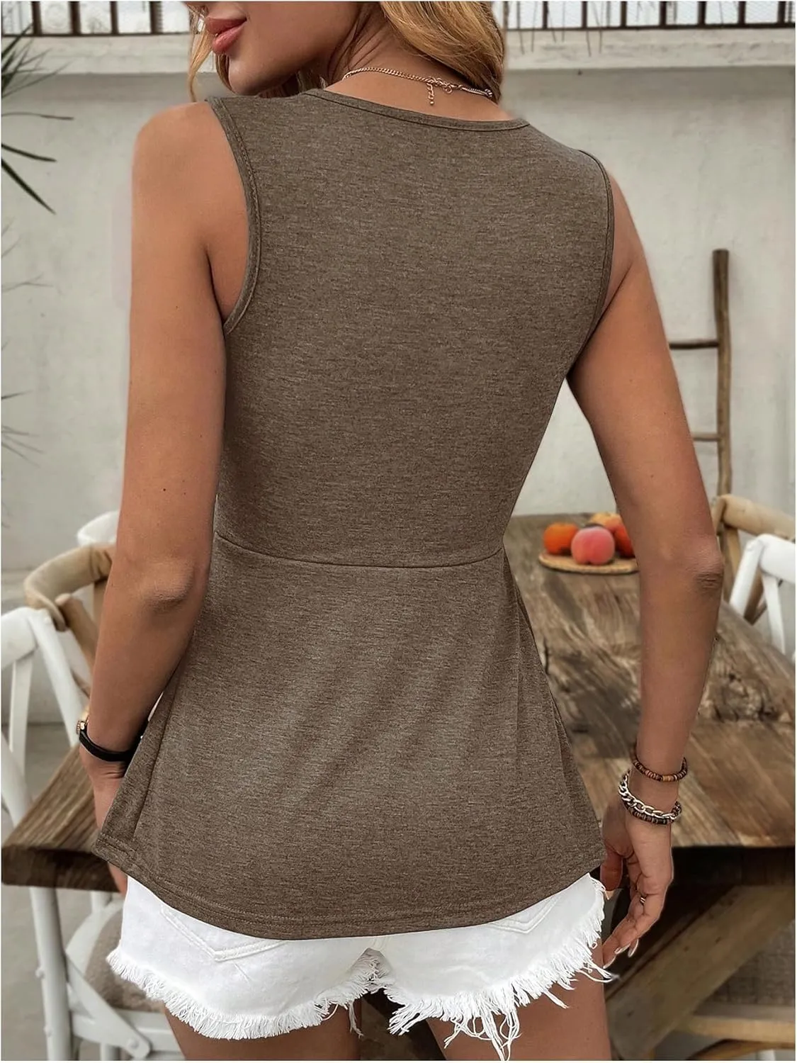 SOLY HUX Women's Tank Top Twist Front V Neck Sleeveless Peplum Summer Tops