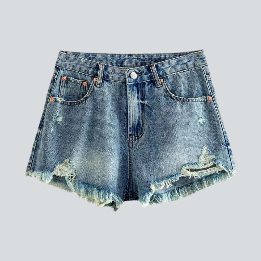 Streetwear wide distressed jean shorts