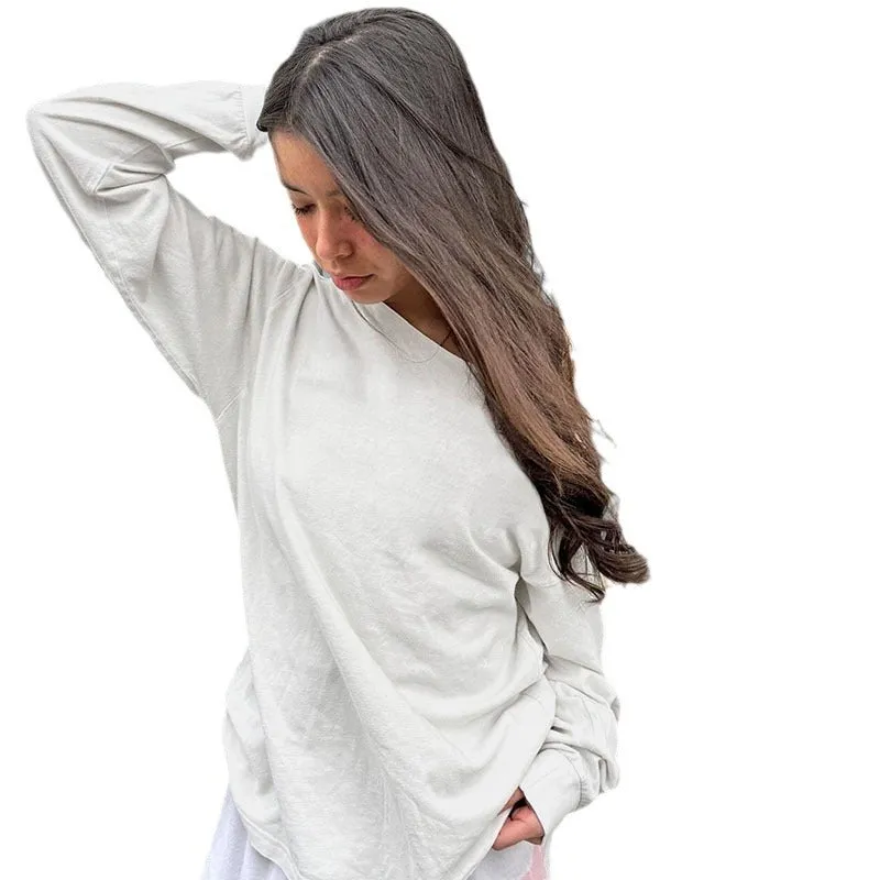 TAVIMART  -  Street Style Personalized Slant Shoulder Design Loose Slimming Solid Color Thin Sweater Basic Versatile Casual Top