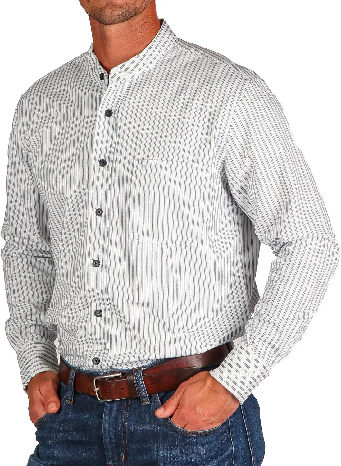 Traditional Irish Grandfather Shirt, Men's Casual Long Sleeve Button Down Collarless Dress Shirt