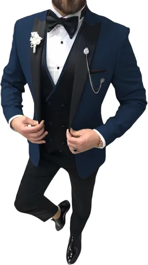 Tuxedo for Men 3 Piece Suit Slim Fit Tuxedo Suit Wedding Prom Suit Fashion Formal with Tie