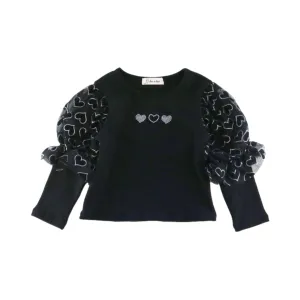 Velvet Heart Mesh Slv Top - Black
