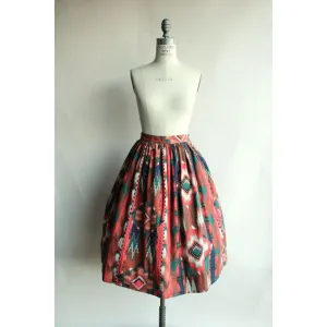 Vintage 1950s 1960s  Southwestern Print Full Skirt