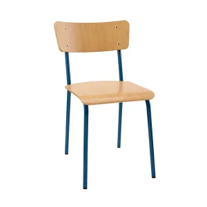 Vintage Industrial Classic School Chair In Natural Beech And Blue