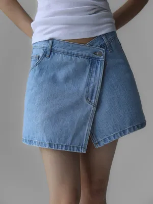 WASHED DENIM WRAP SKIRT