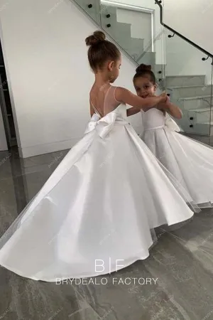 White Mikado Designer V-back Ball Gown Flower Girl Dresses