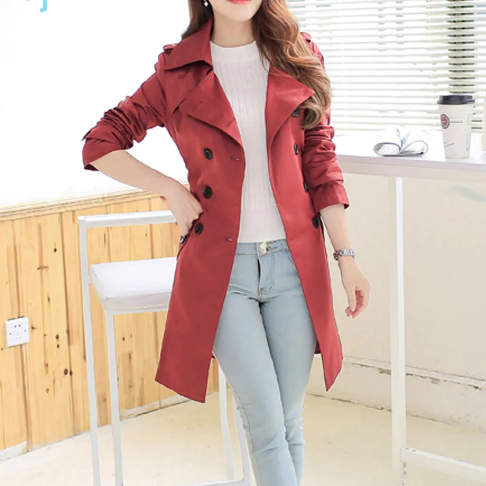 Womens Classic Khaki Double Breasted Trench Coat