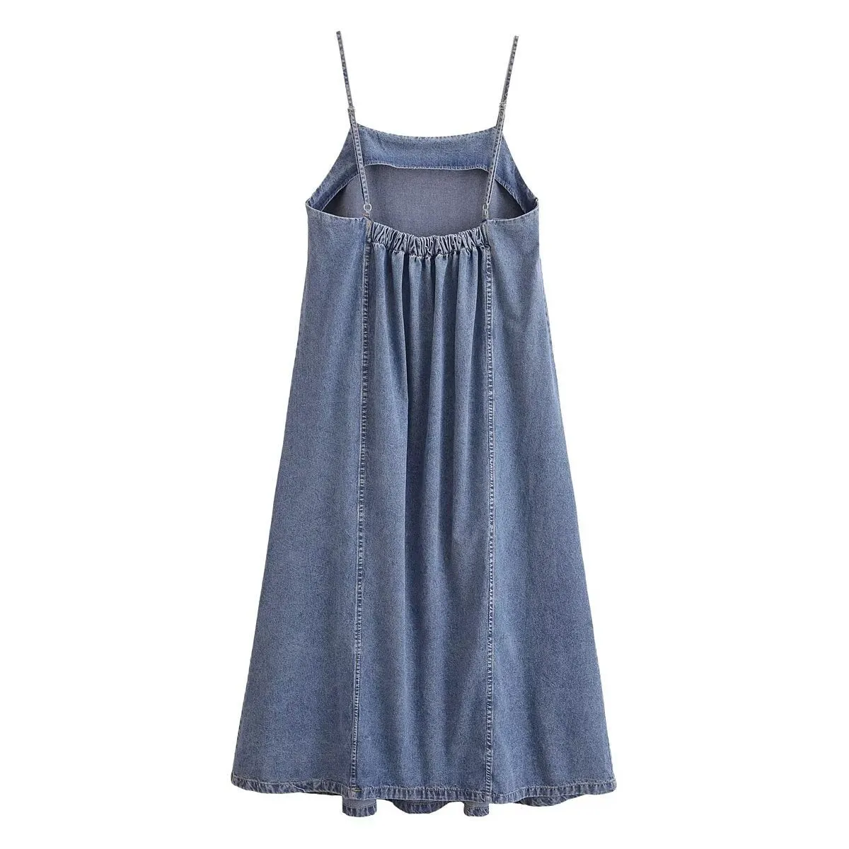 Women's Denim Camisole Dress Sleeveless Suspender A-line Loose Fit Pleated Back