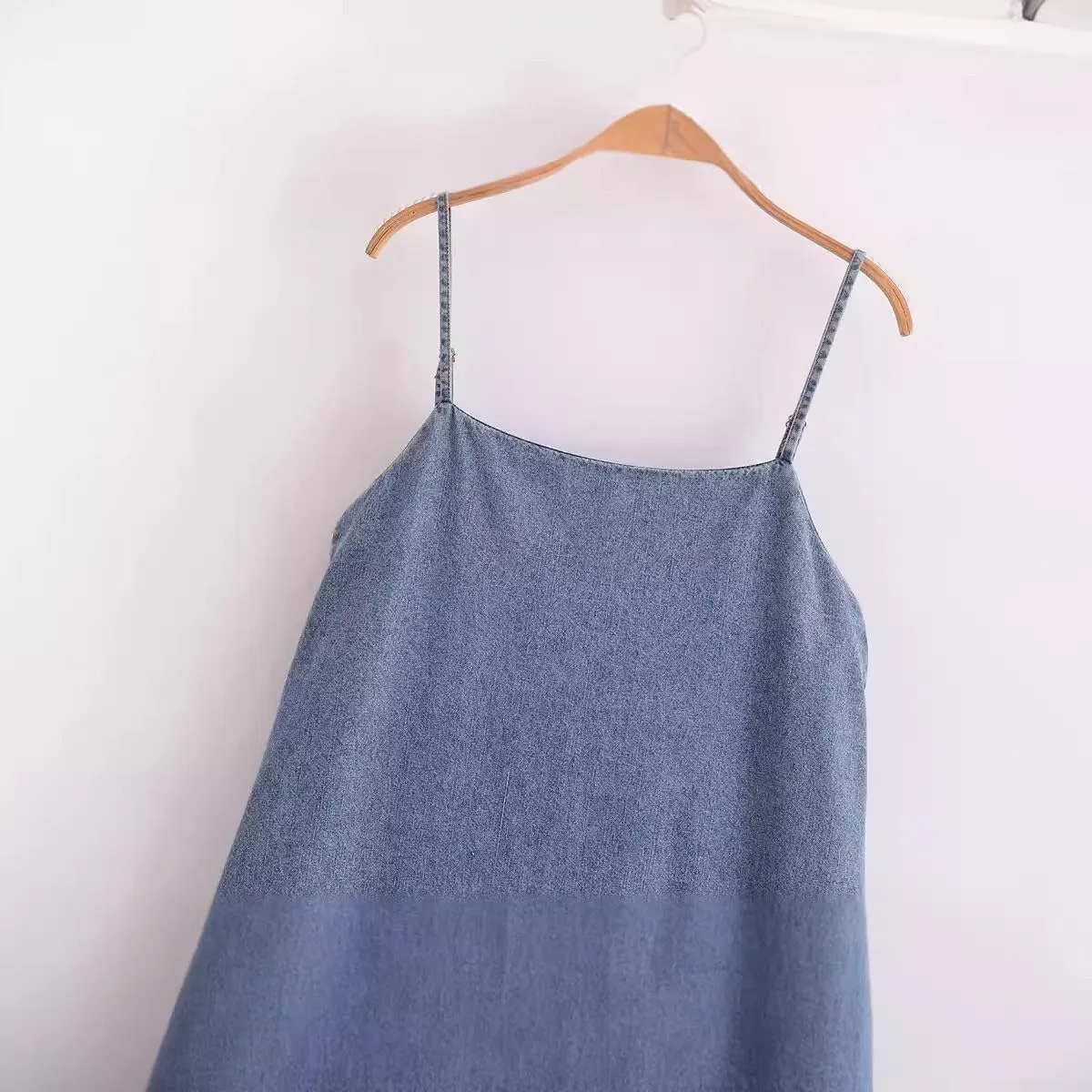 Women's Denim Camisole Dress Sleeveless Suspender A-line Loose Fit Pleated Back